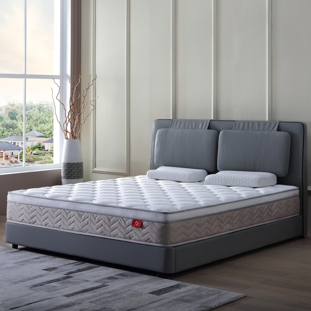 Twin Mattress,Hybrid Innerspring and Memory Foam Mattress in a Box,Medium Firm Support with Cooling Fabric,CertiPUR-US Certified,75"x39"x6",White+Blue