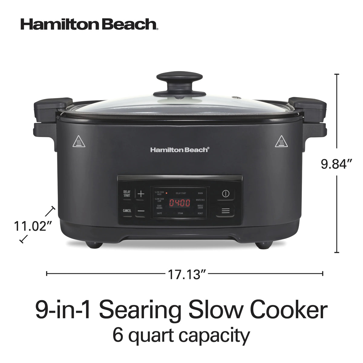Hamilton Beach 9-in-1 Multi Cooker, 6 Qt Searing Slow Cooker, Nonstick Aluminum Crock with Removable Pot, Black