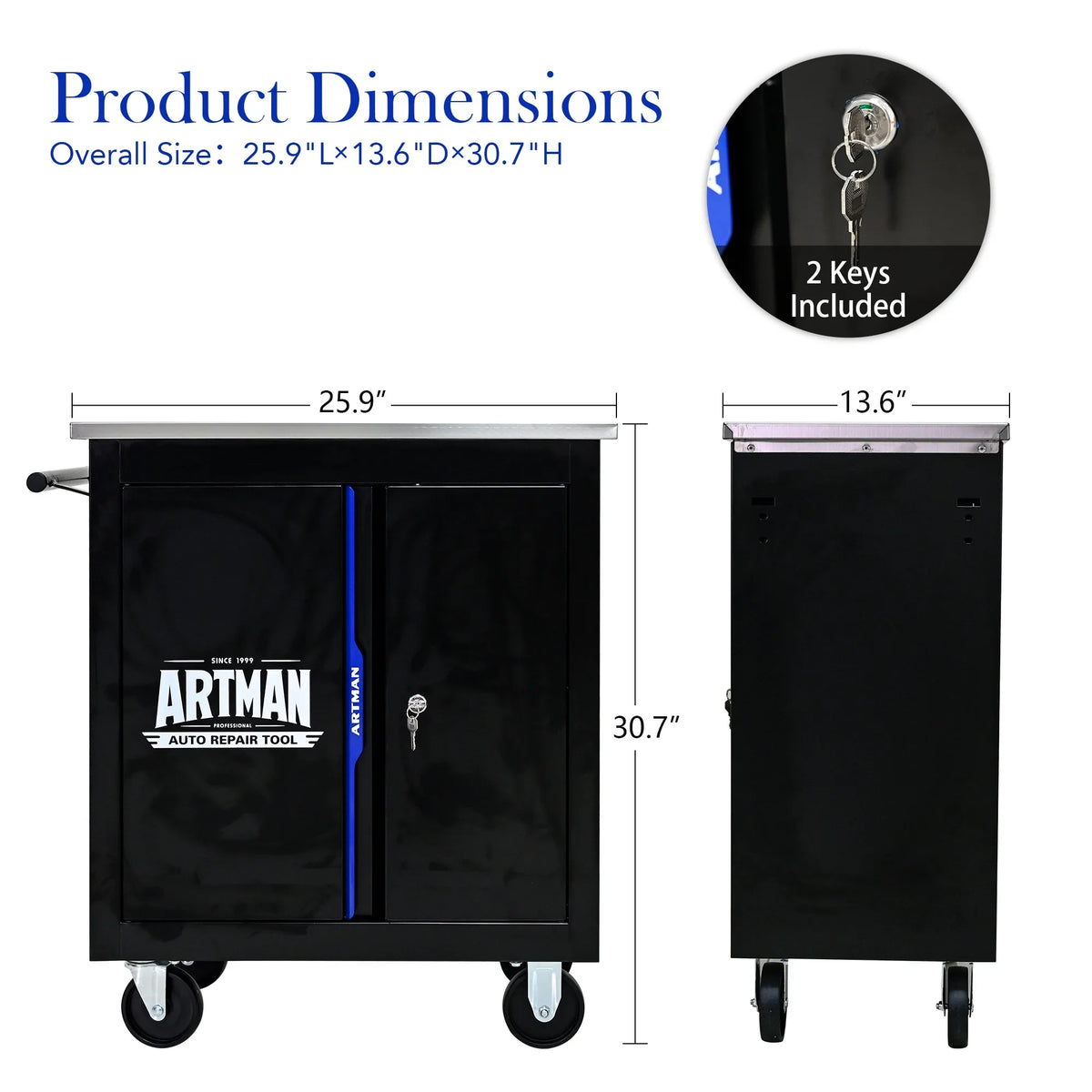 ARTMAN 6-Drawer Tool Storage Chest with Lockable Wheel,6 Drawer Tool Storage Cabinet for Garage, Warehouse, Repair Shop