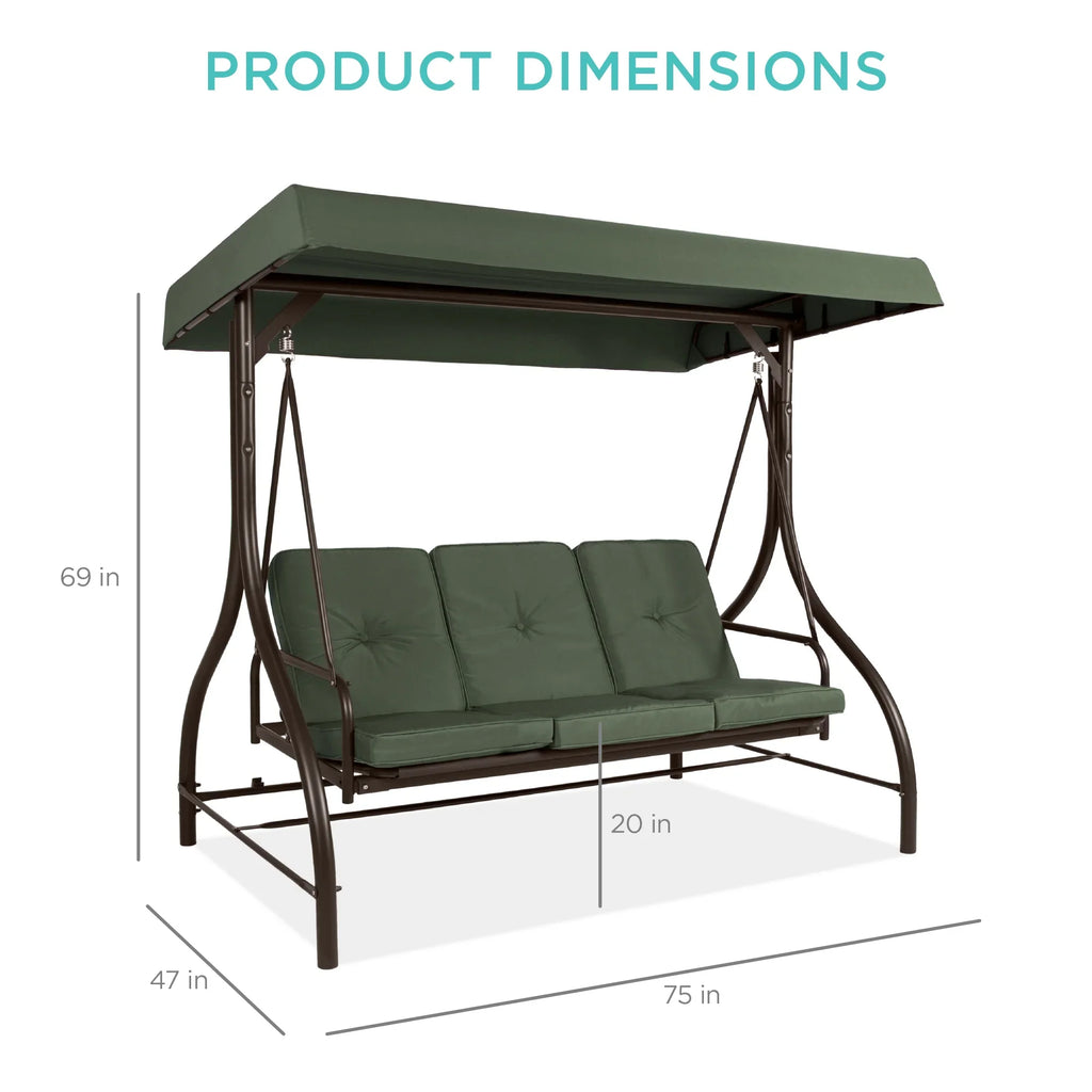 Best Choice Products 3-Seat Outdoor Converting Canopy Swing Glider Patio Hammock w/ Removable Cushions - Burgundy