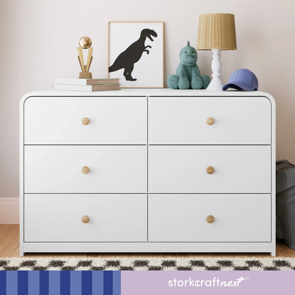 Storkcraft Santos 6 Drawer Nursery Double Dresser, White