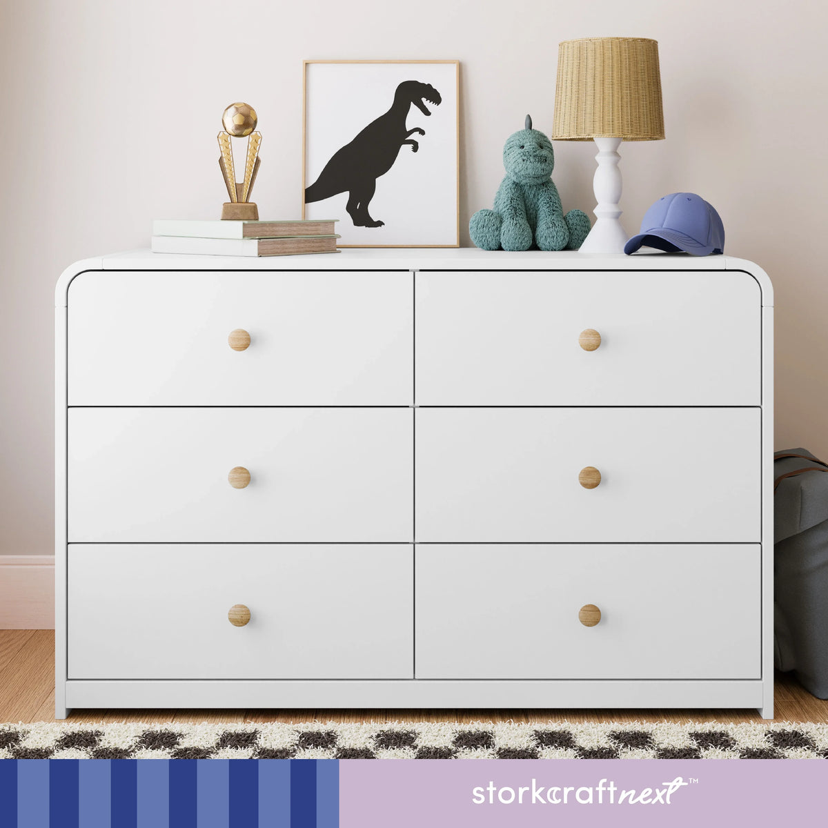 Storkcraft Santos 6 Drawer Nursery Double Dresser, White