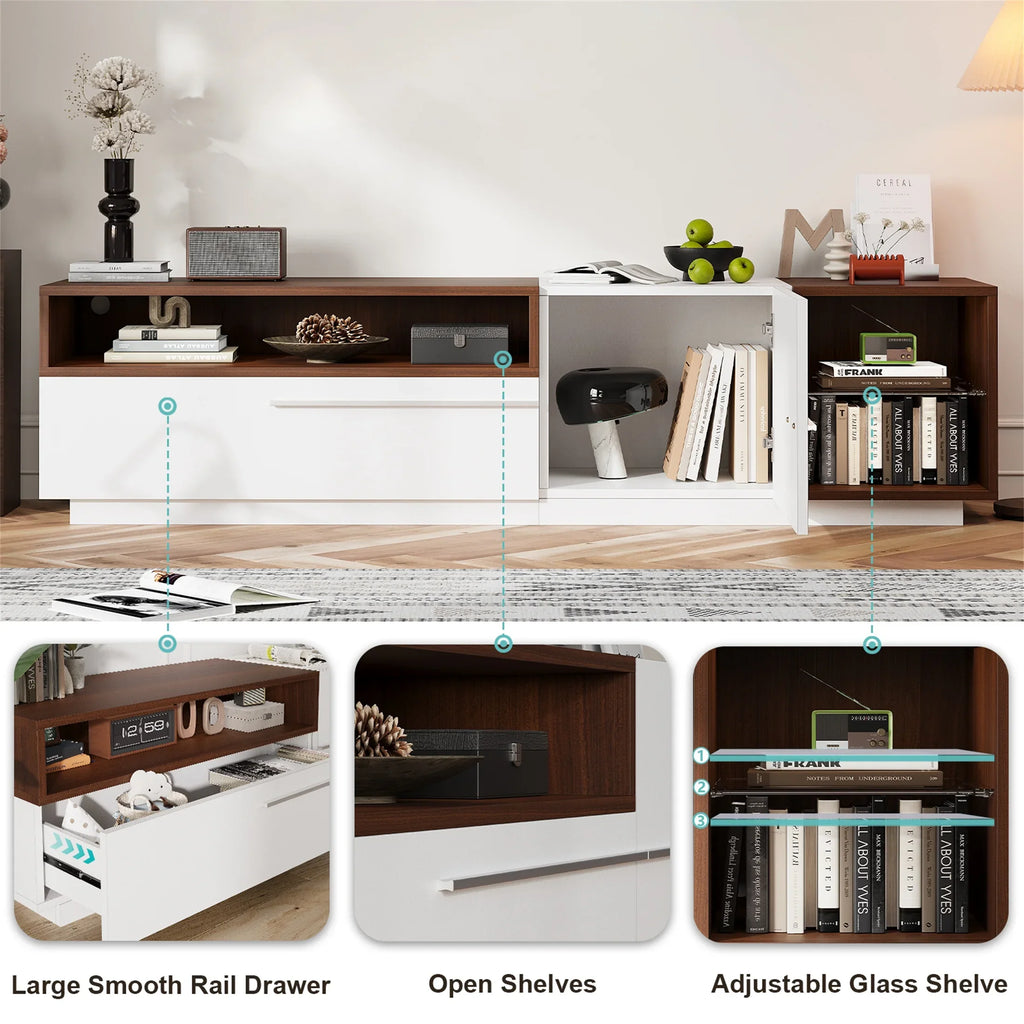 Planntonneo Mid-Century Modern Fluted TV Stand Wooden Media Console Entertainment Center for Living Room, Walnut Color