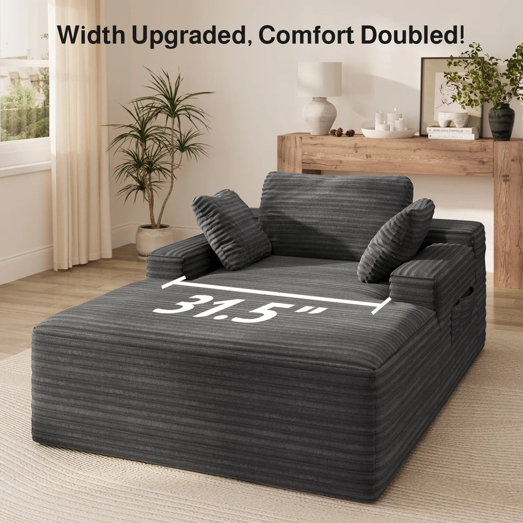 Lofka Oversized Chaise Lounge Indoor, 66"D Corduroy Upholstered Boneless Sofa Bed for Reading on Living Room & Bedroom, No Assembly Required (Beige)