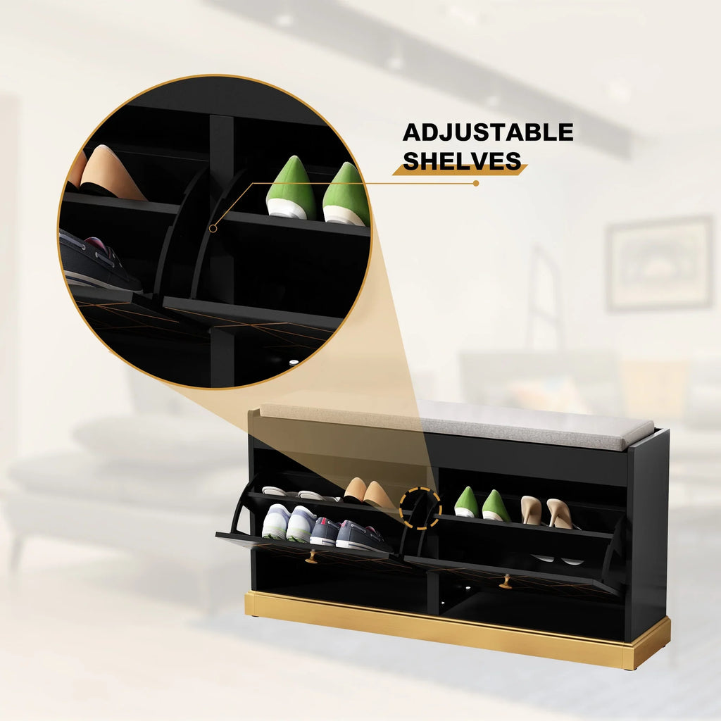 HLR White Shoe Cabinet, Shoe Cabinet with 2 Drawers Shoe Storage, Entryway Bench with Padded Seat
