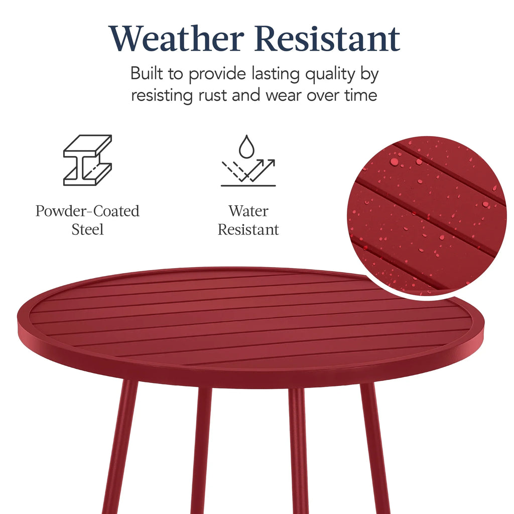 Best Choice Products 3-Piece Steel Patio Bar Height Round Bistro Set w/ Backless Stools, Slatted Design - Black