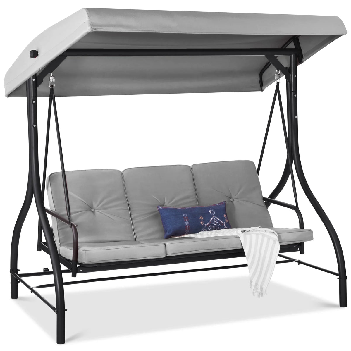 Best Choice Products 3-Seat Outdoor Converting Canopy Swing Glider Patio Hammock w/ Removable Cushions - Burgundy
