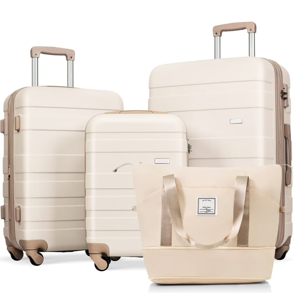 Luggage Sets 4 Piece, ABS Durable Suitcase with Travel Bag, Carry On Luggage Suitcase Set with 360" Spinner Wheels
