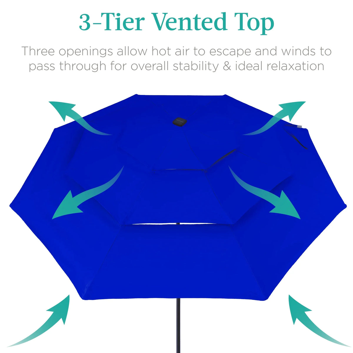 Best Choice Products 10ft 3-Tier Solar Patio Umbrella w/ 24 LED Lights, Tilt Adjustment, Easy Crank - Tan