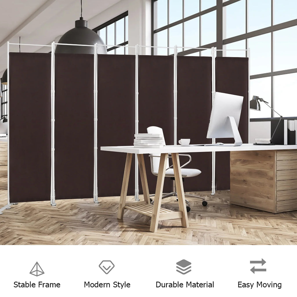 Costway 6-Panel Room Divider Folding Privacy Screen w/Steel Frame Decoration Brown