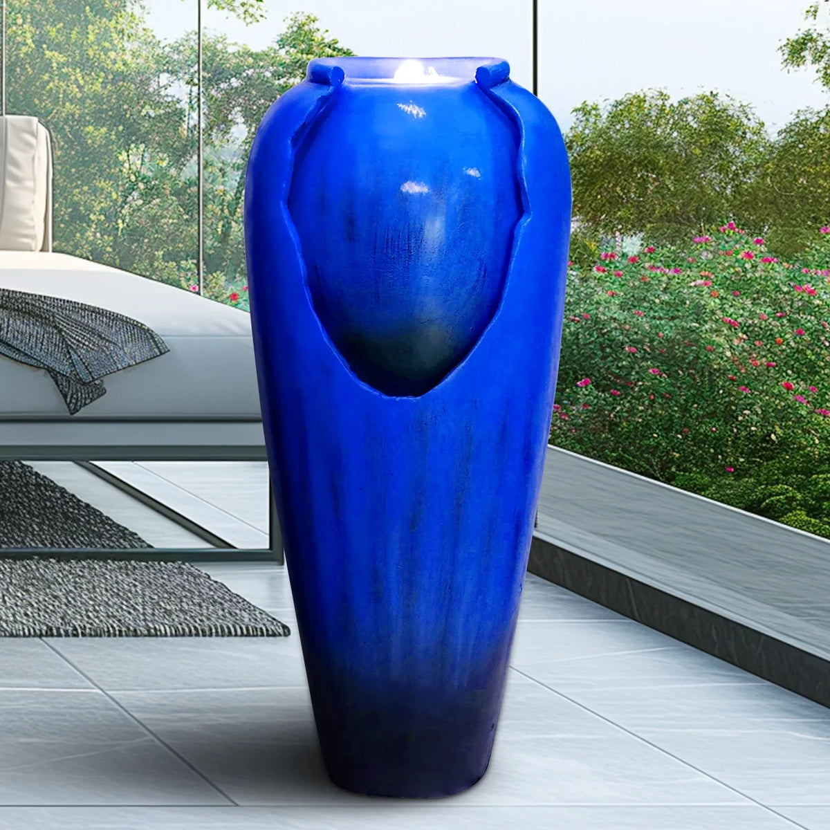 ourrco 30.7"H Concrete Vase Water Fountain, Modern Cascading Waterfall Feature with LED Lighting and Pump, Perfect for Indoor or Outdoor Home and Garden Decor, Red