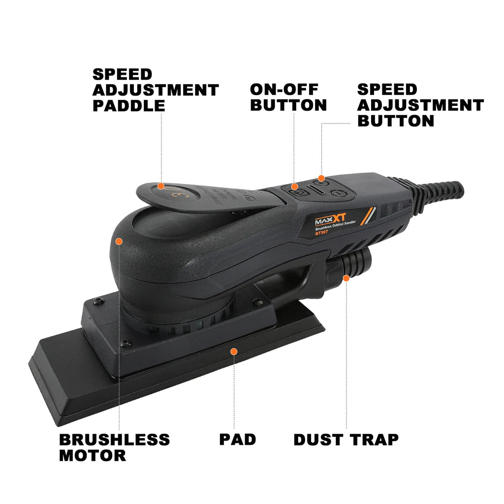 MAXXT Brushless Sheet Sander Electric 3mm Orbital 350W 3A Multi-function 10000RPM Variable Speed Corded Orbital Sanders Machine with 10 Sanding Paper for Woodworking Palm Sander Finishing Sander