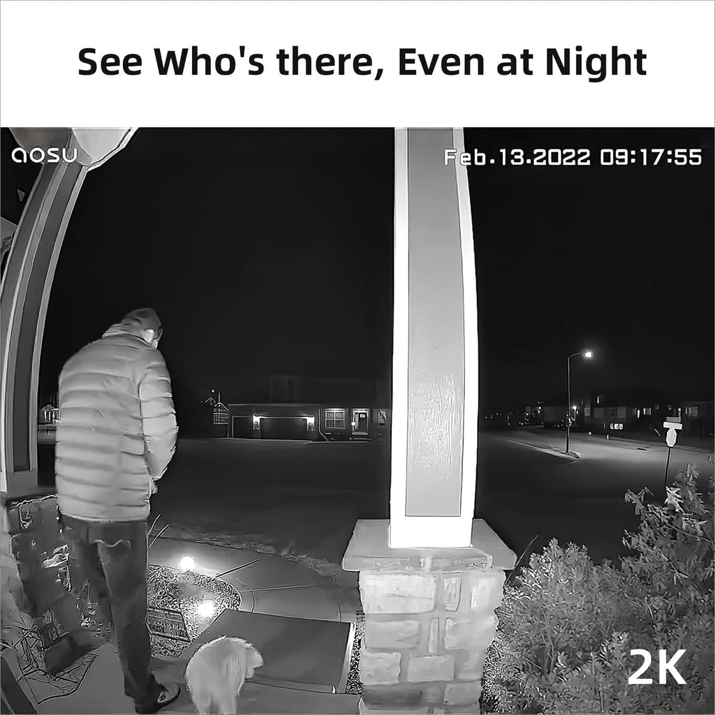AOSU 2K Wireless Doorbell Camera with Chime, No Monthly Fee, 180-Day Battery Life, Wi-Fi Video Doorbell with PIR Motion Detection, IR Night Vision, 2-Way Audio, Work with Alexa & Google Assistant