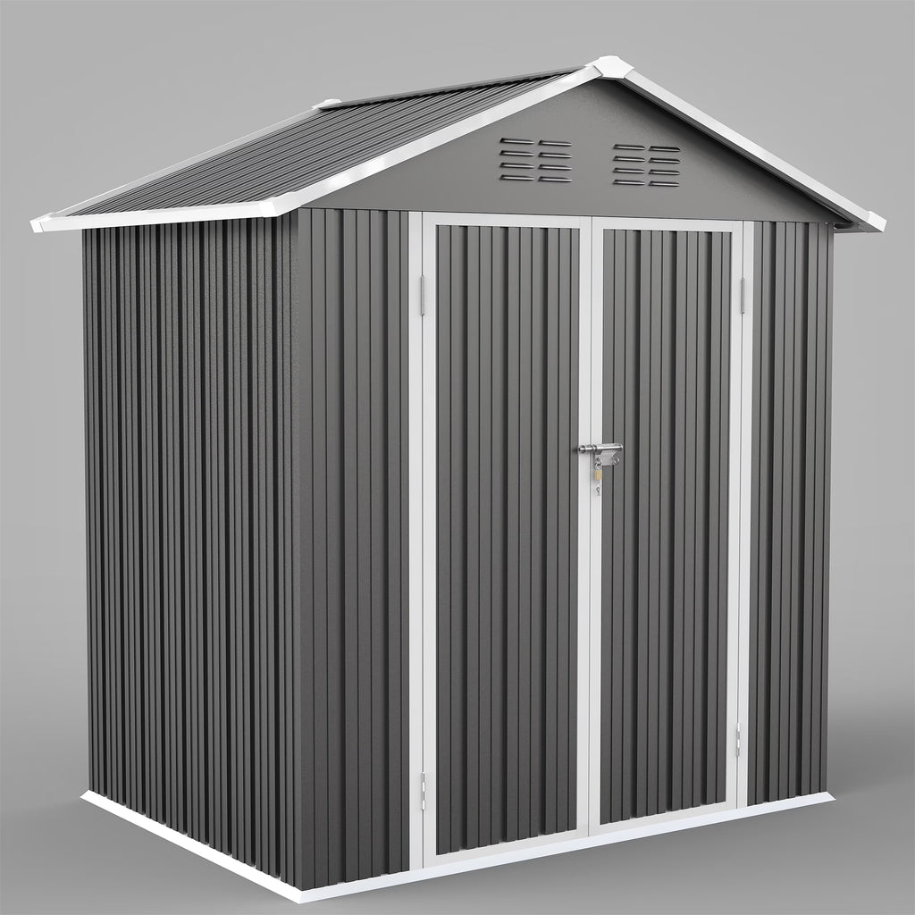 Syngar Outdoor Storage Shed with Lockable Doors, Dark Gray