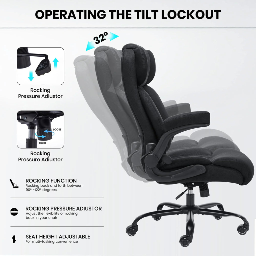 Ninecer 500lbs Big and Tall Office Chair with Inflatable Lumbar Support, Ergonomic Executive Desk Chair with Extra Wide Seat, Adjustable Height Computer Chair, Heavy Duty Leather Office Chair, Black
