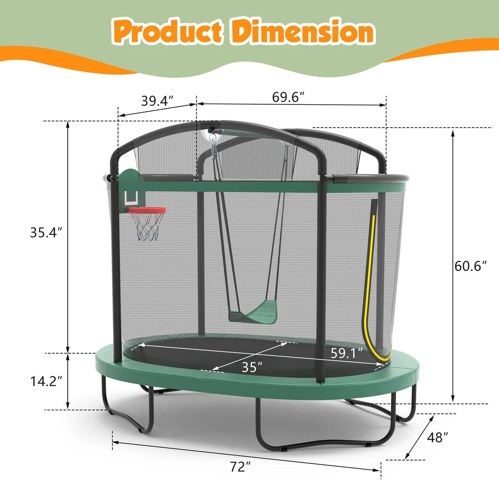 SHINPT 4x6FT Toddler Trampoline for Kids, Kids Indoor Trampoline with 771LBS Load-Bearing Capacity, Mini Trampoline Indoor & Outdoor, Small Trampoline with 4 Accessories & Adjustable Gymnastics Bar