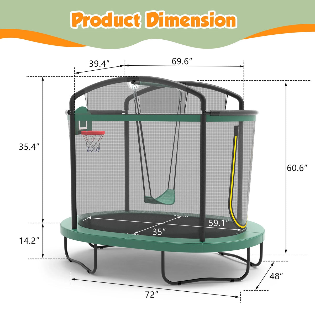 SHINPT 4x6FT Toddler Trampoline for Kids, Kids Indoor Trampoline with 771LBS Load-Bearing Capacity, Mini Trampoline Indoor & Outdoor, Small Trampoline with 4 Accessories & Adjustable Gymnastics Bar