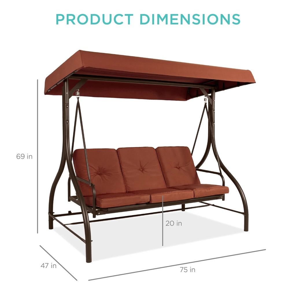 Best Choice Products 3-Seat Outdoor Converting Canopy Swing Glider Patio Hammock w/ Removable Cushions - Burgundy
