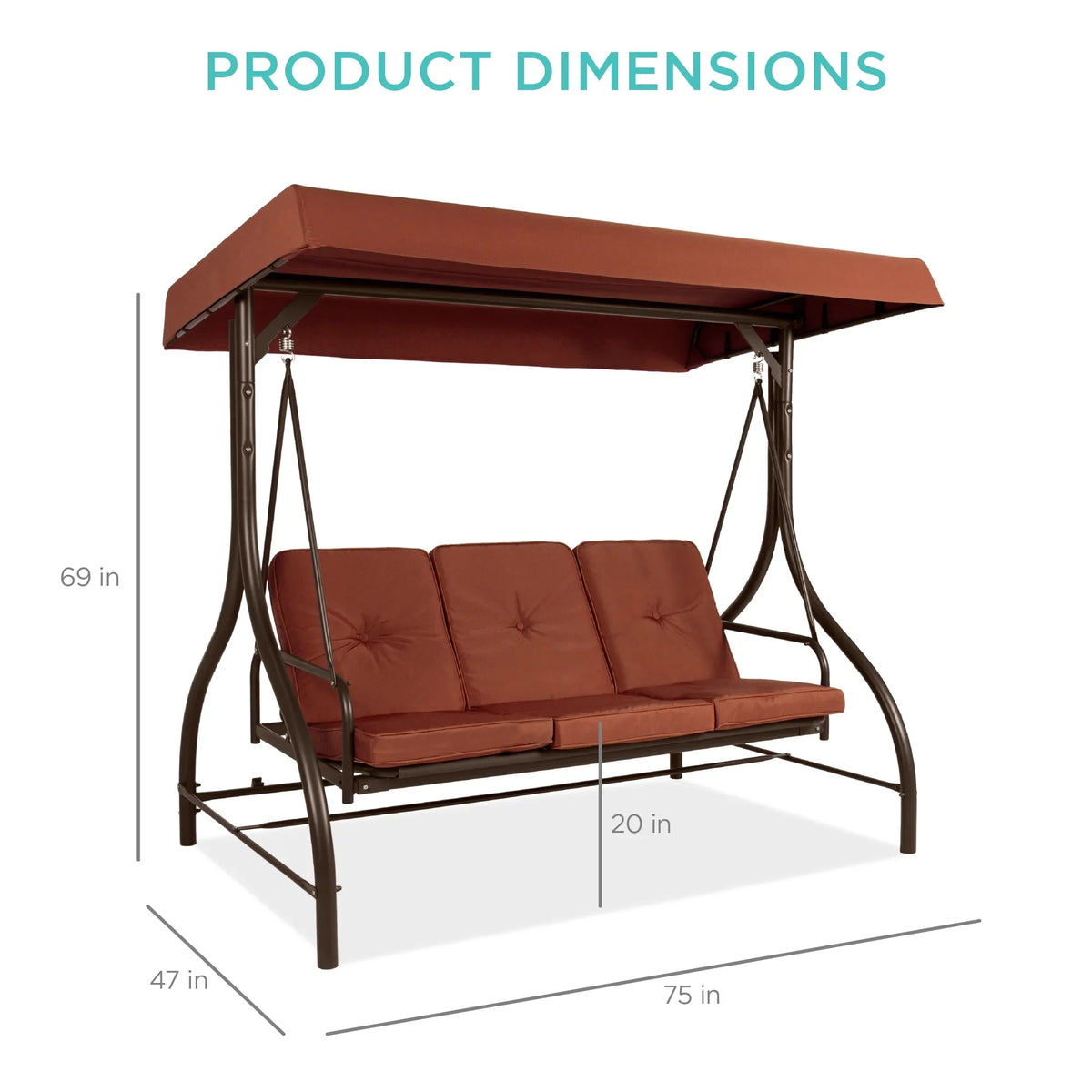 Best Choice Products 3-Seat Outdoor Converting Canopy Swing Glider Patio Hammock w/ Removable Cushions - Burgundy