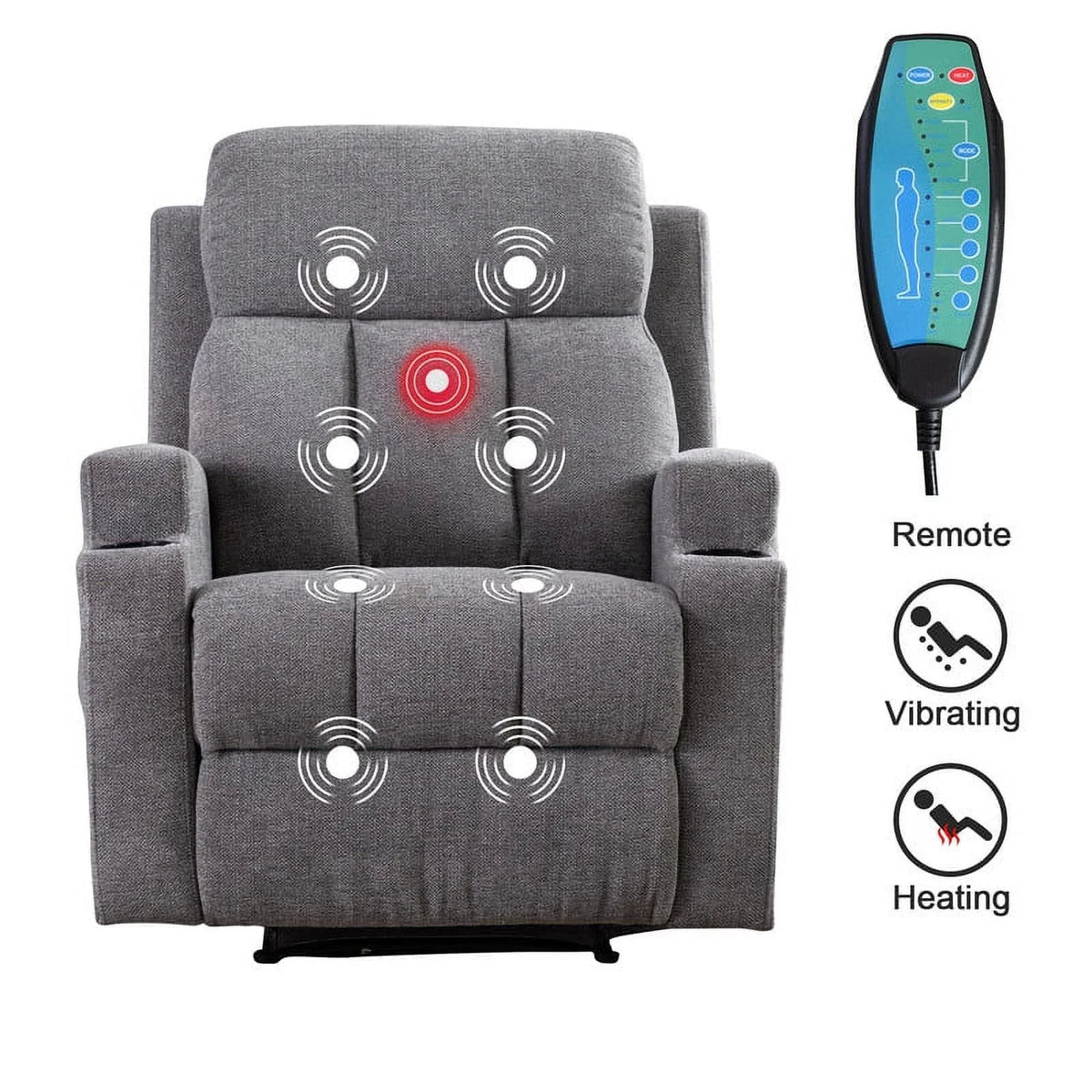 Bonzy Home Heated Manual Massage Recliner with Cup Holder Padded Breathable Fabric Recliner, Home Theater Seating"Navy