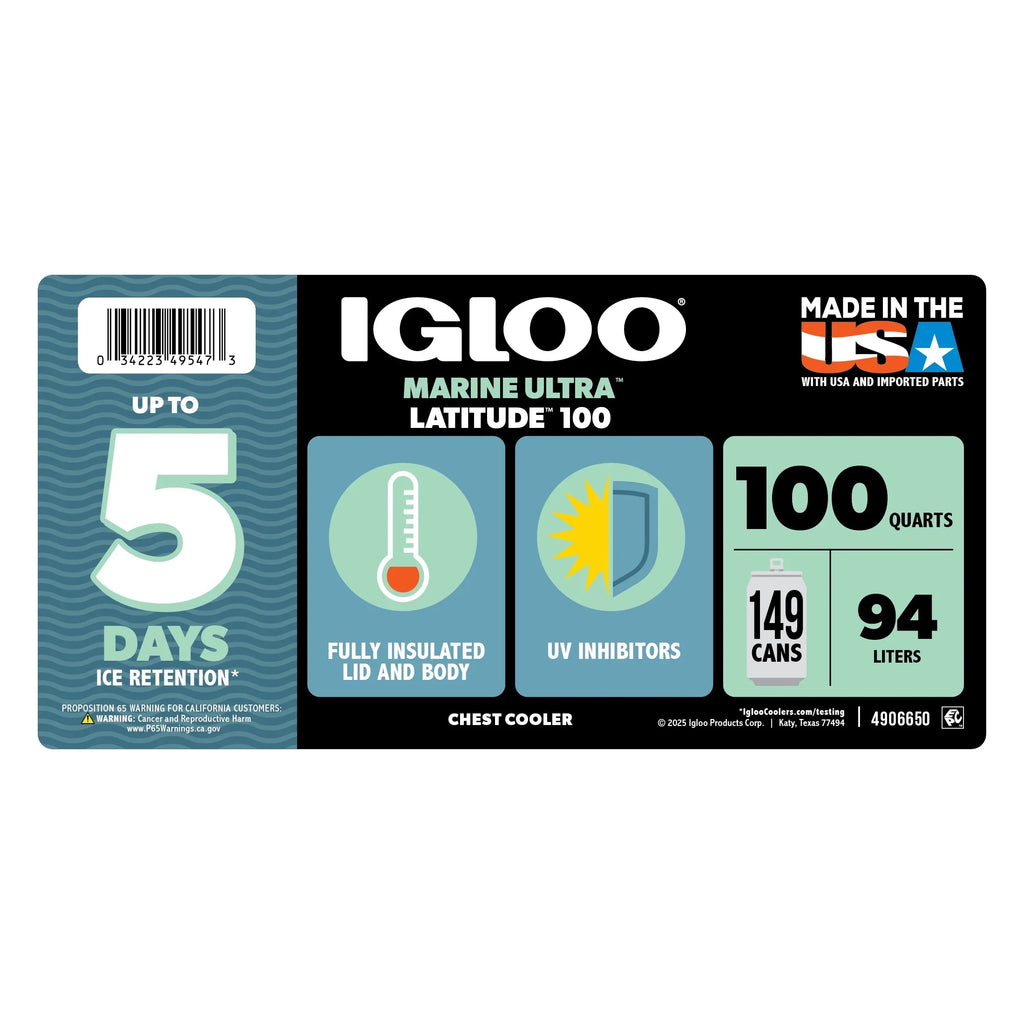 Igloo 100 QT Latitude Marine Ultra Hard-Sided Cooler, White and Moonscape Gray
