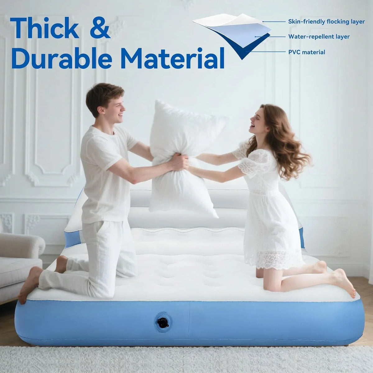 Full Size Air Mattress for Inflatable Portable Blow Up Mattress Sofa Bed with Flocked top-Double Air Couch for Tent Camping(Dark Brown)