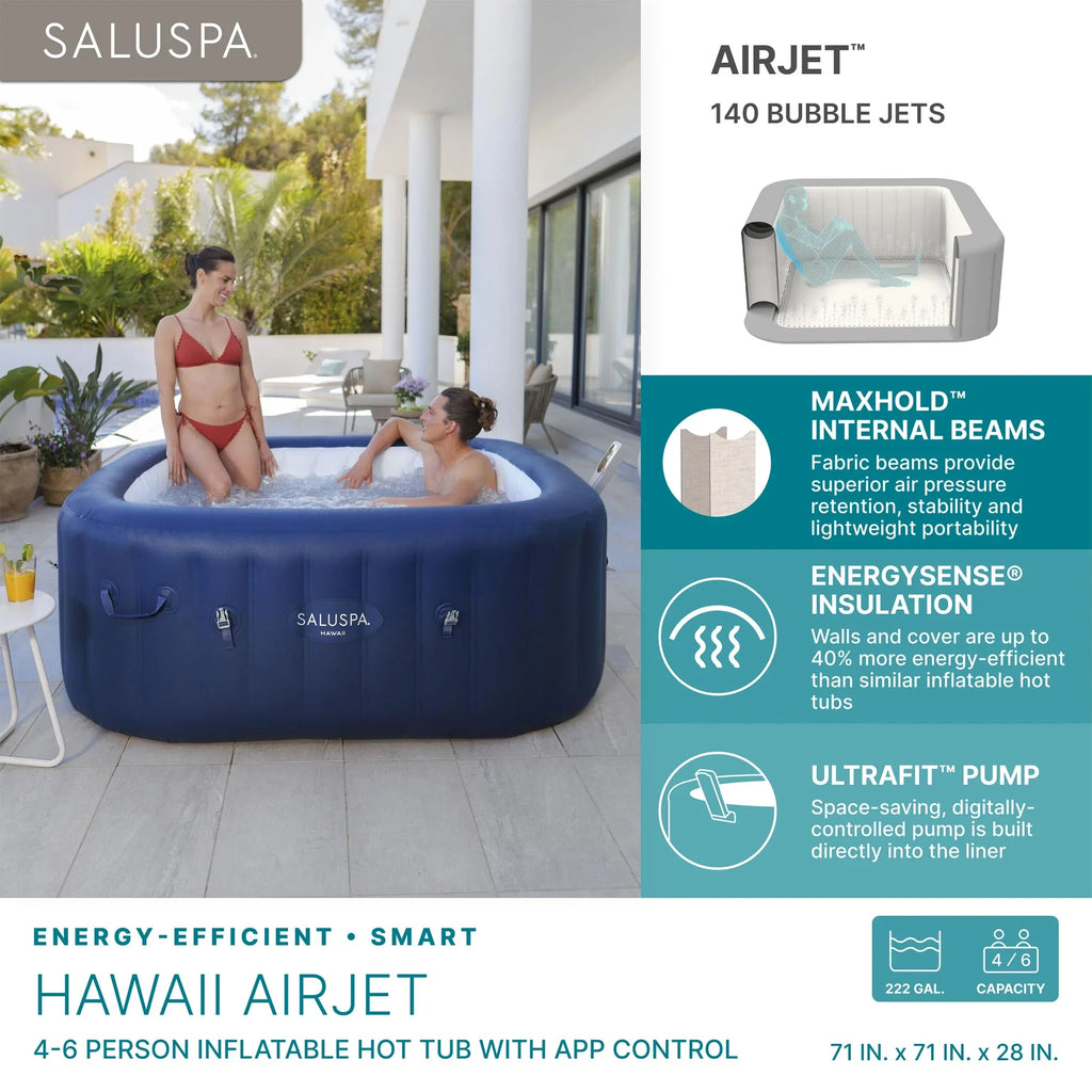 Bestway SaluSpa Hawaii Smart AirJet Inflatable Hot Tub w/ EnergySense Cover