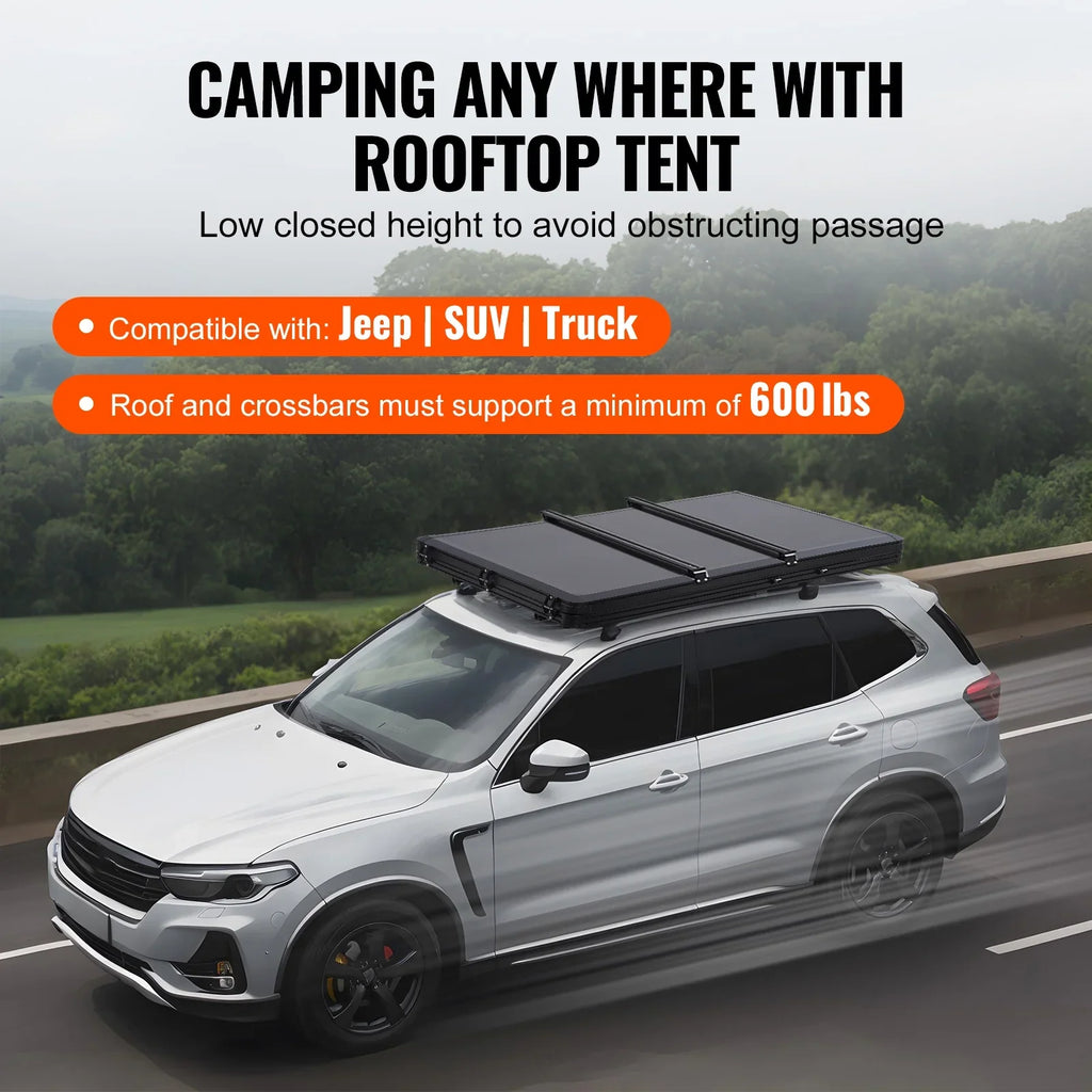 KFFKFF Hard Shell Rooftop Tent, Naturnest Shelter for 2-3 Individuals, Sturdy Roof Tent with Extendable Ladder and Thick Mattress, Resistant to Water and Wind for Jeep, SUV, Van, and Pickup Truck