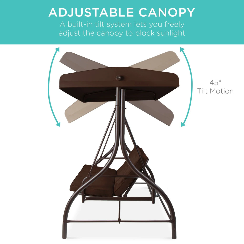 Best Choice Products 3-Seat Outdoor Converting Canopy Swing Glider Patio Hammock w/ Removable Cushions - Burgundy