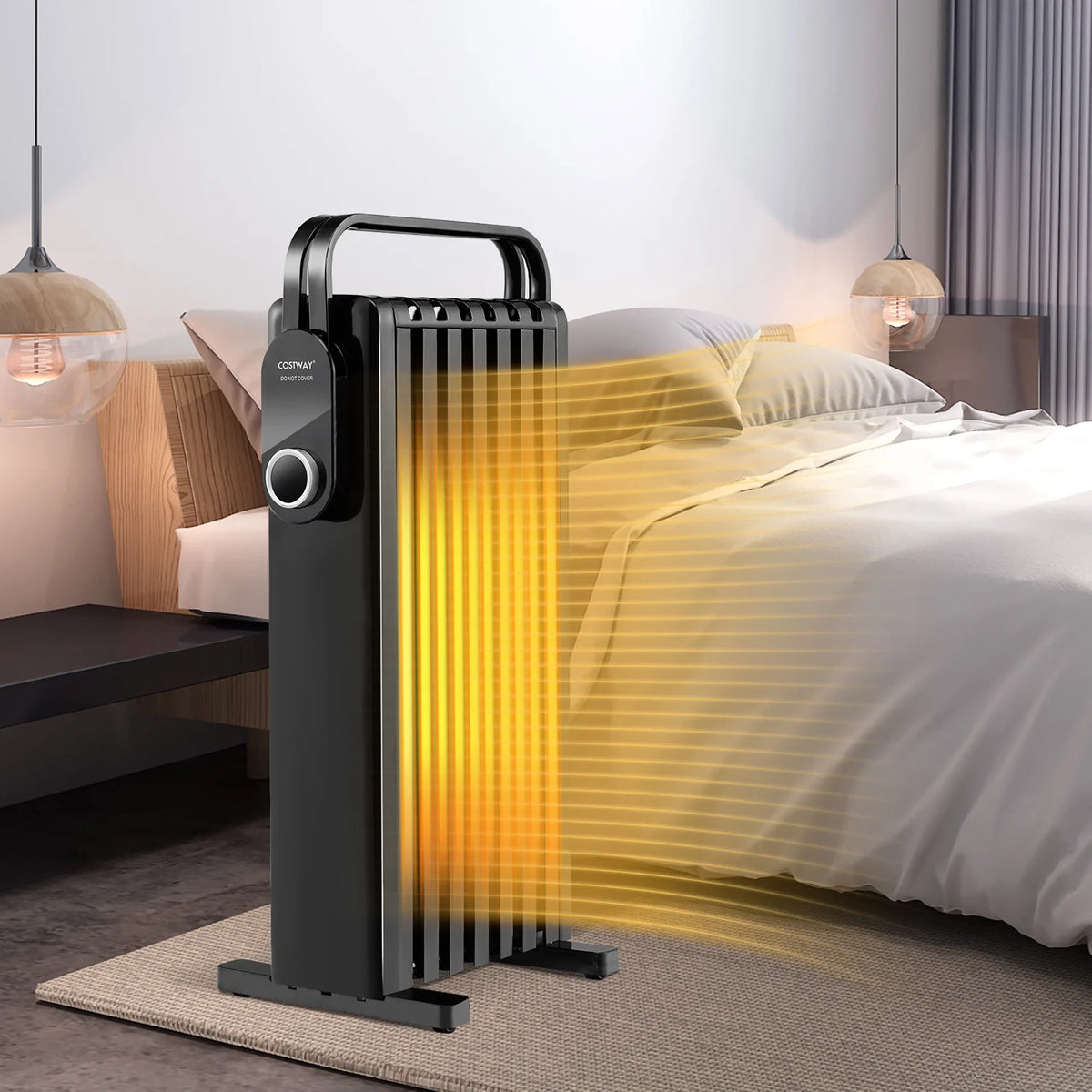 Costway 1500W Electric Space Heater Oil Filled Radiator Heater W/ Foldable Rack White