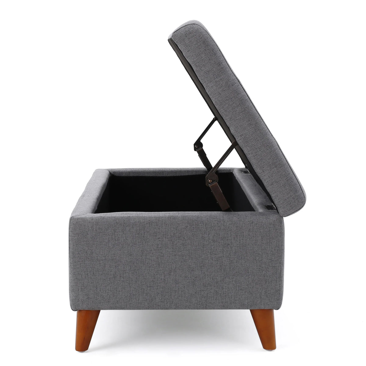 GDF Studio Valeno Mid Century Modern Fabric Tufted Storage Ottoman Bench, Light Gray and Light Brown