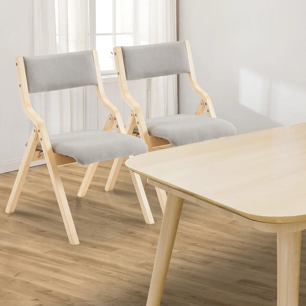 Ktaxon Folding Chairs Rubber Wood Frame Foldable Event Chairs Padded Diner Chairs for Office and Party Reading Dining Set of 2 Light Gray