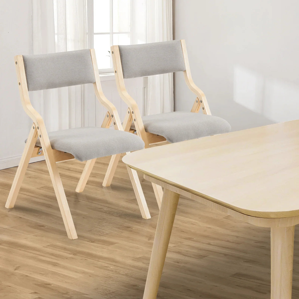 Ktaxon Folding Chairs Rubber Wood Frame Foldable Event Chairs Padded Diner Chairs for Office and Party Reading Dining Set of 2 Light Gray