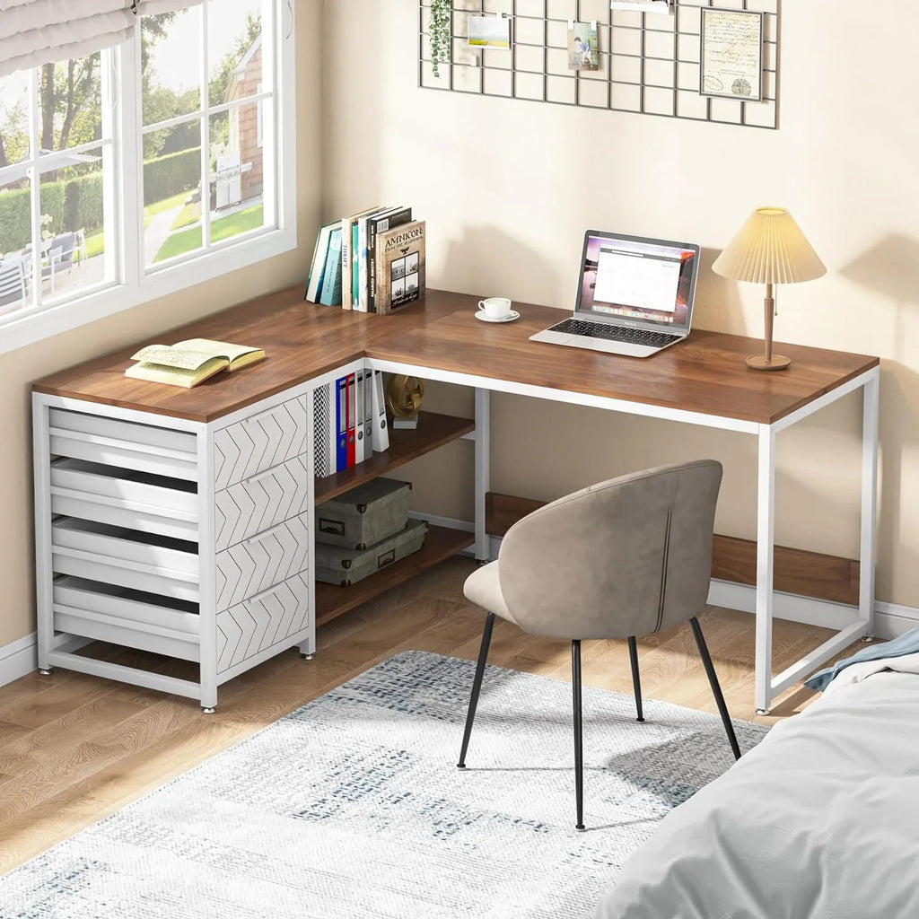 Tribesigns 59" L-Shaped Office Desk, Modern Reversible Computer Study Desk for Home Office, White
