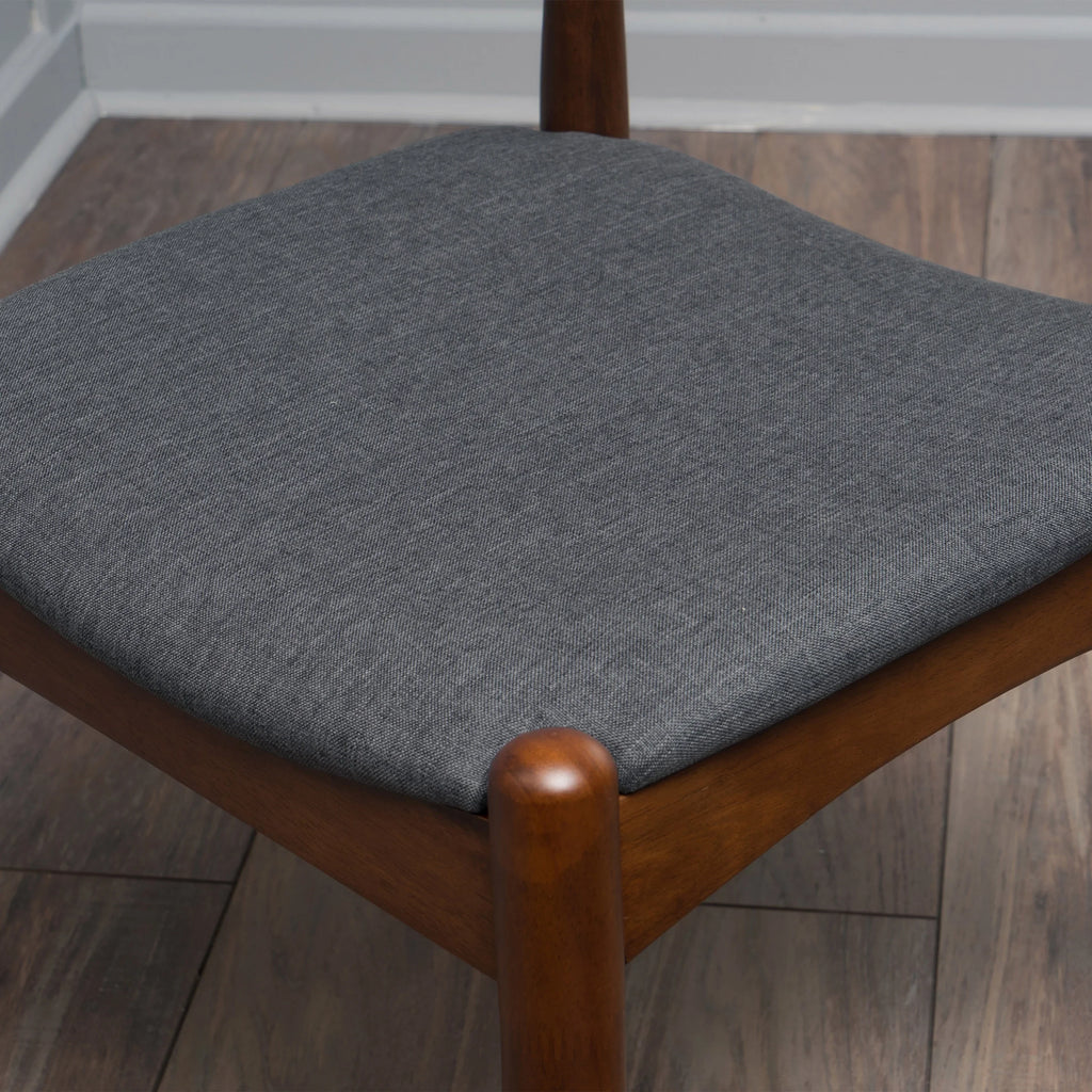 GDF Studio Virgil Mid Century Modern Fabric Upholstered Dining Chairs, Set of 2, Charcoal and Walnut