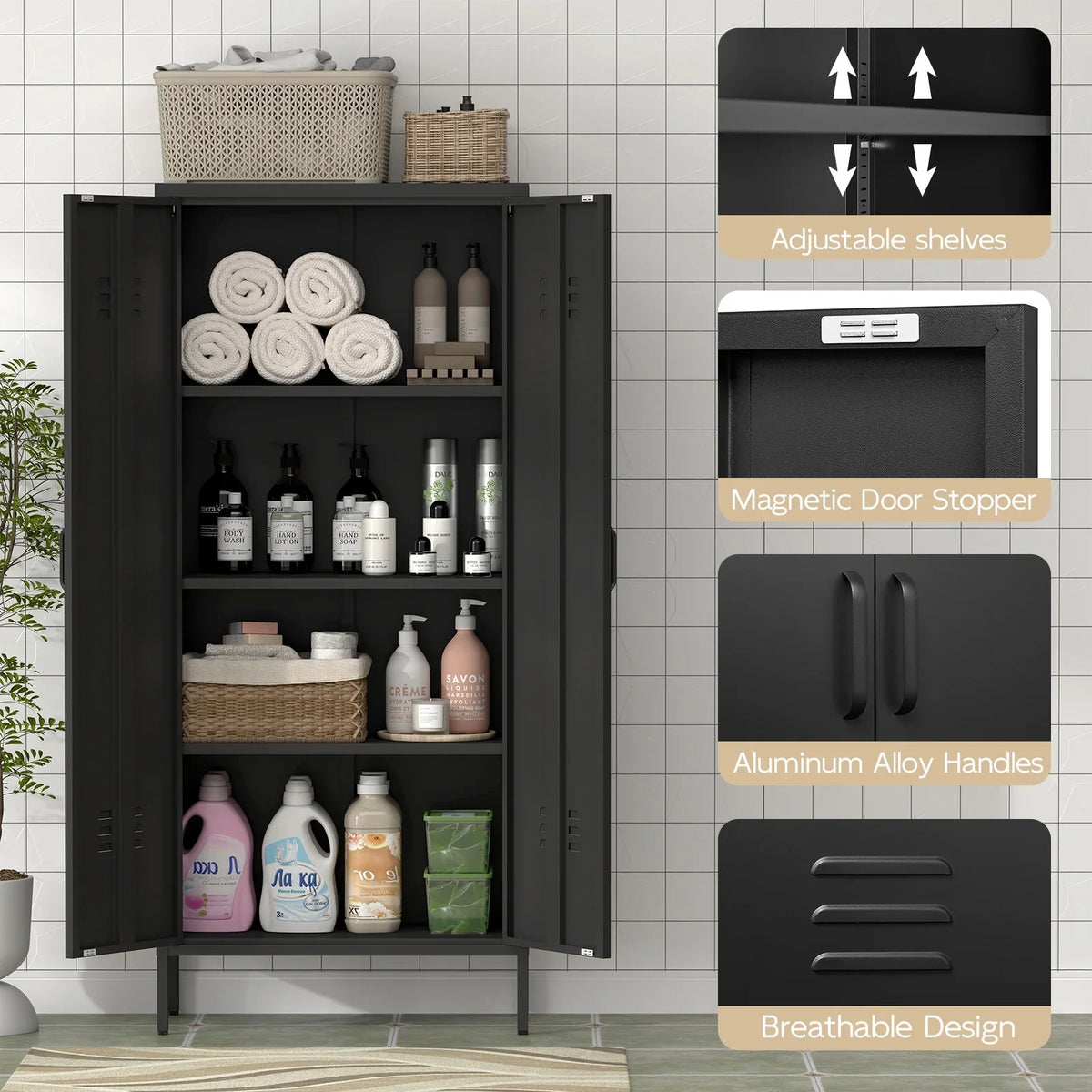 Marcree Green Metal Cabinet,2 Door Accent Cabinet,Metal Locker Cabinet with Legs,Sideboard Cabinet with Adjustable Shelves,Locker Storage Cabinet for Living Room,Entryway