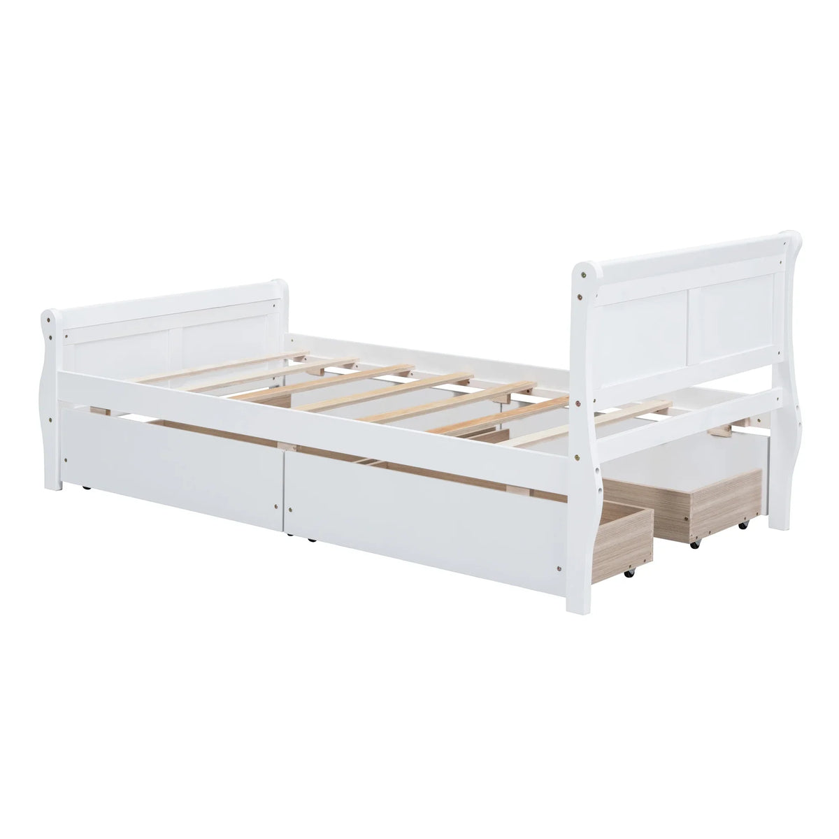 Full Size Wood Platform Bed with 4 Drawers,Storage Bed Frame with Streamlined Headboard and Footboard for Kids, Teens, Boys, Girls,Wooden Slats Support, No Box Spring Needed,Oak