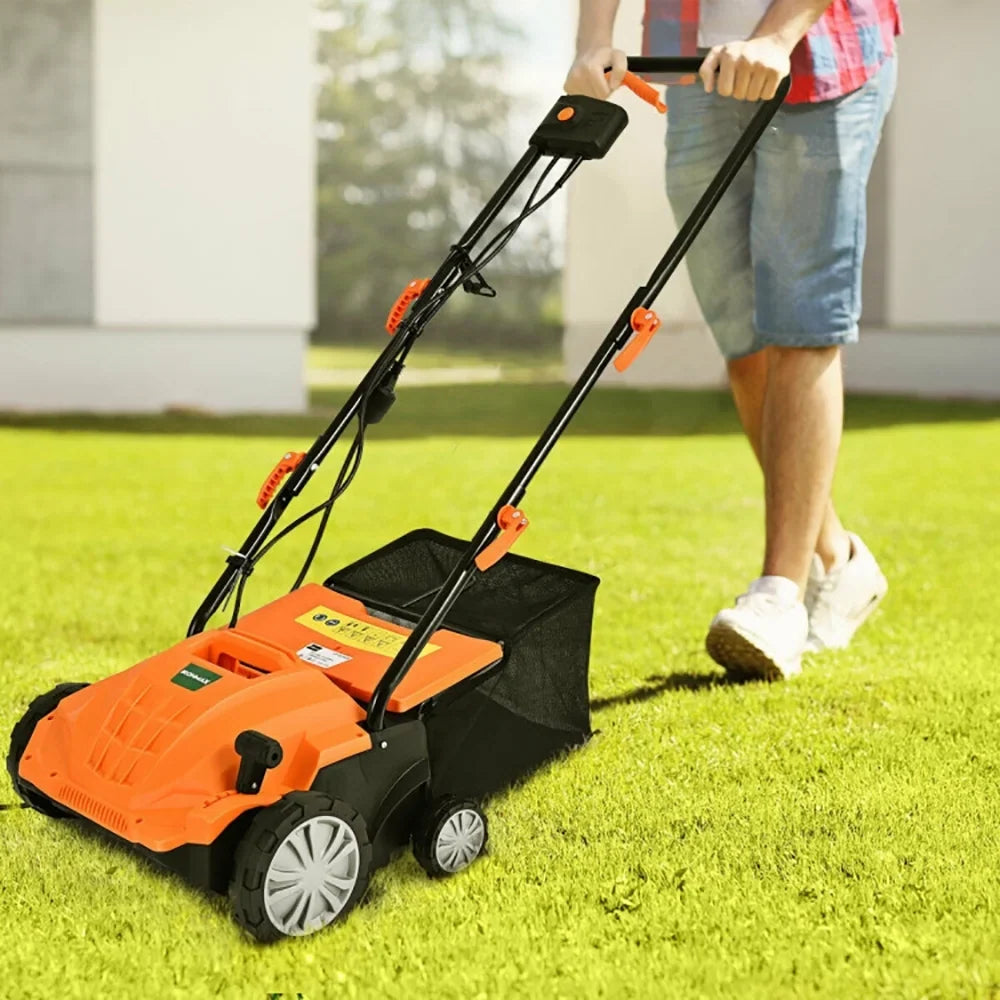 GVN 13 Inch 12 Amp Electric Scarifier with Collection Bag and Removable Blades-Orange