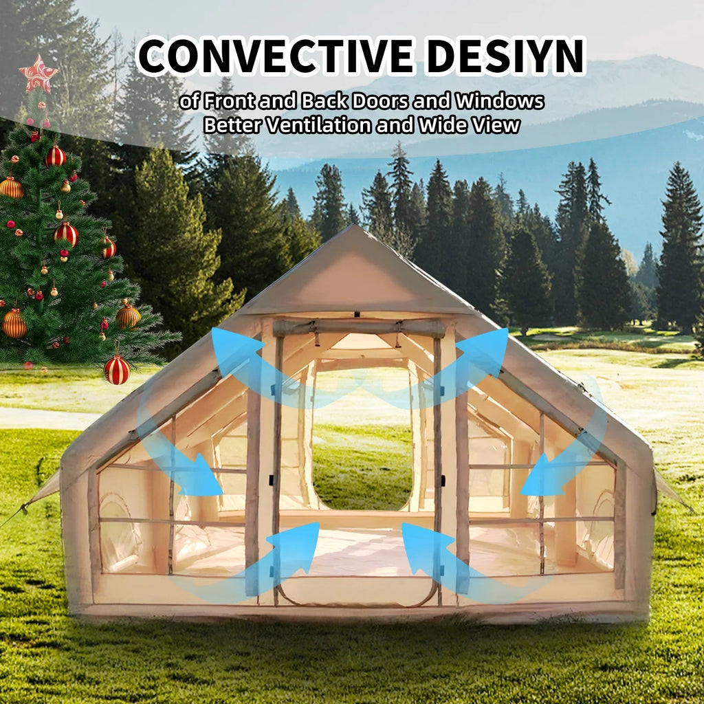 Inflatable Camping Tents 4/6/8/10 Person,129 Square Feets Large Blow up Tent with Stove Jack
