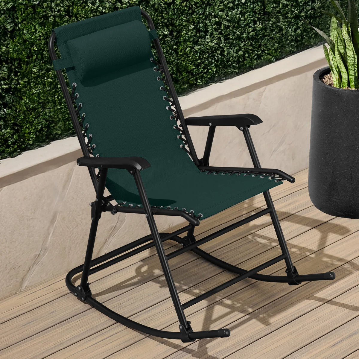 Best Choice Products Folding Outdoor Zero Gravity Rocking Lounge Chair w/ Headrest Pillow - Black