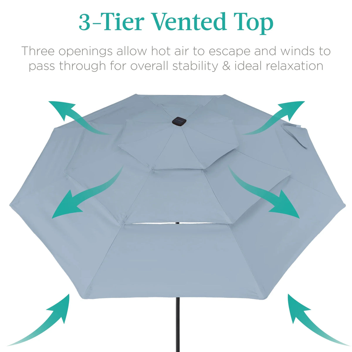 Best Choice Products 10ft 3-Tier Solar Patio Umbrella w/ 24 LED Lights, Tilt Adjustment, Easy Crank - Tan