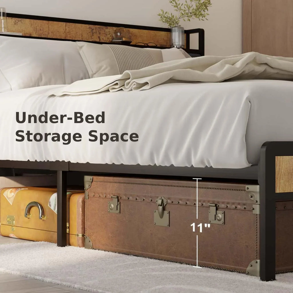 Lofka Queen Bed Frame with Headboard, Upholstered Platform Bed with Headboard, No Box Spring Needed/Easy Assembly, Beige