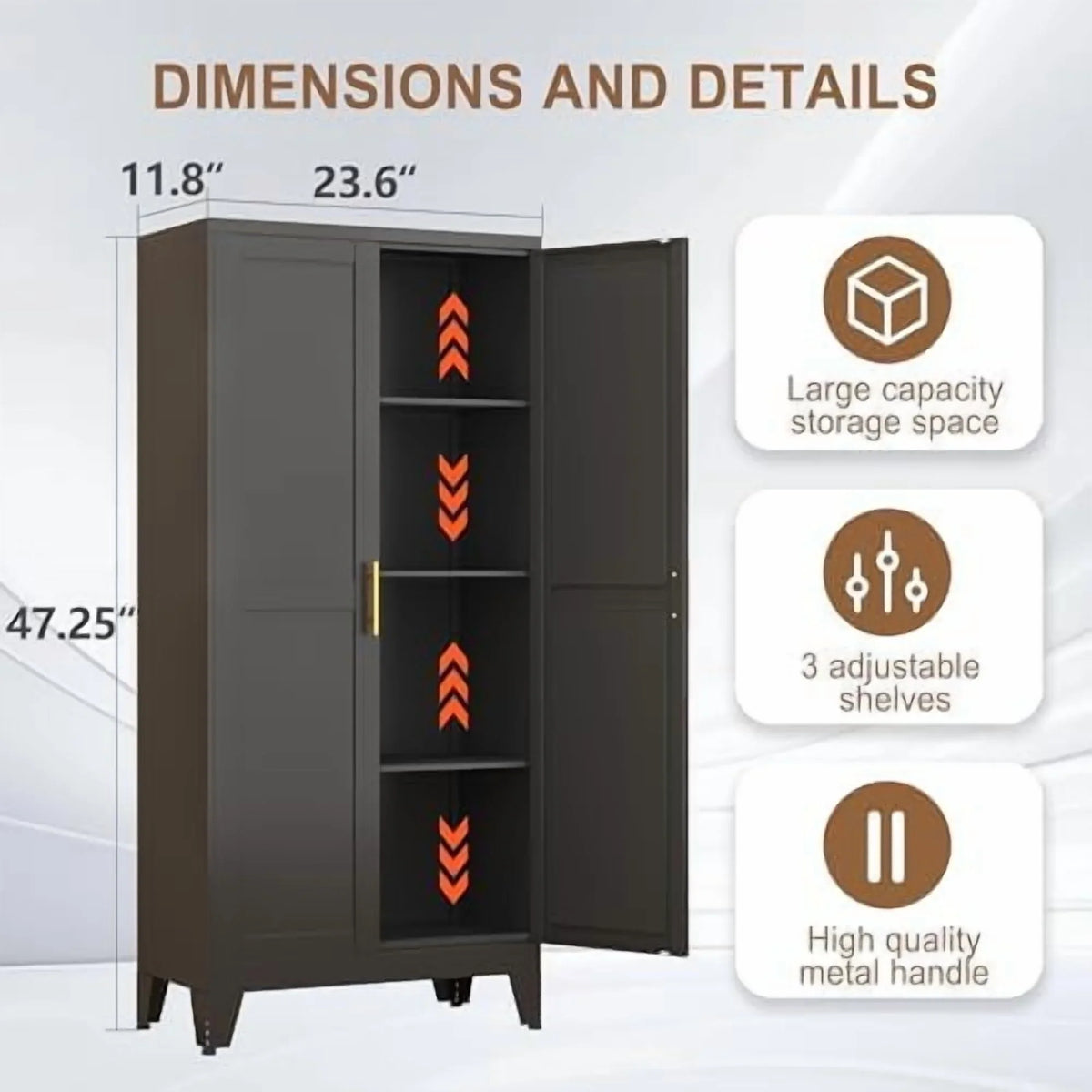 Metal Kitchen Pantry Storage Cabinet with 2 Doors and 3 Adjustable Shelves,Pantry Cabinet with Adjustable Leveling Foot for Kitchen, Living Room, Dining Room"White"