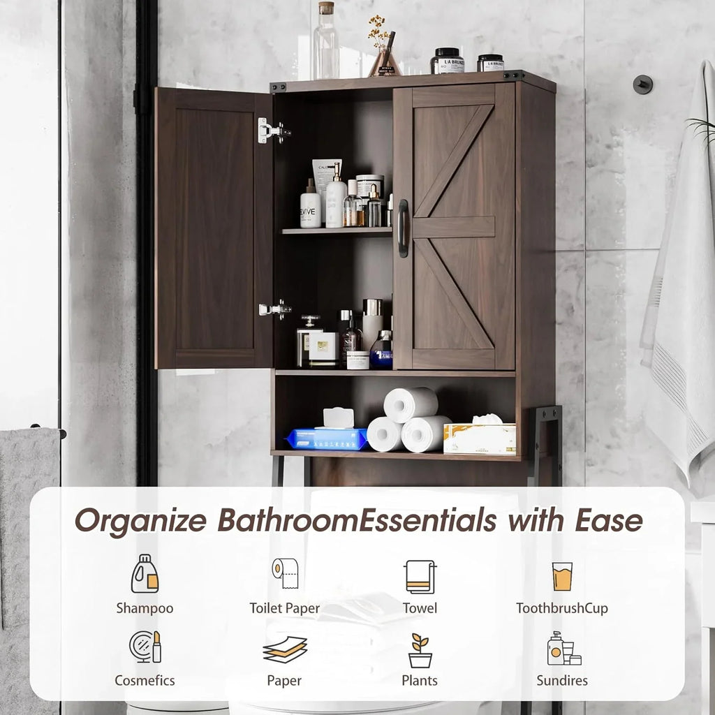 Vabches Over The Toilet Storage Cabinet, 68" H Farmhouse Freestanding Bathroom Storage Organizer with Double Doors & Storage Shelves