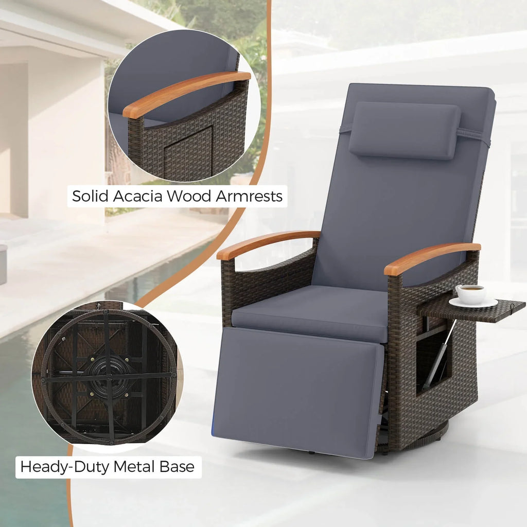 Costway Outdoor 360" Swivel Rattan Recliner Chair Patio Wicker Chaise Lounge Chair Beige