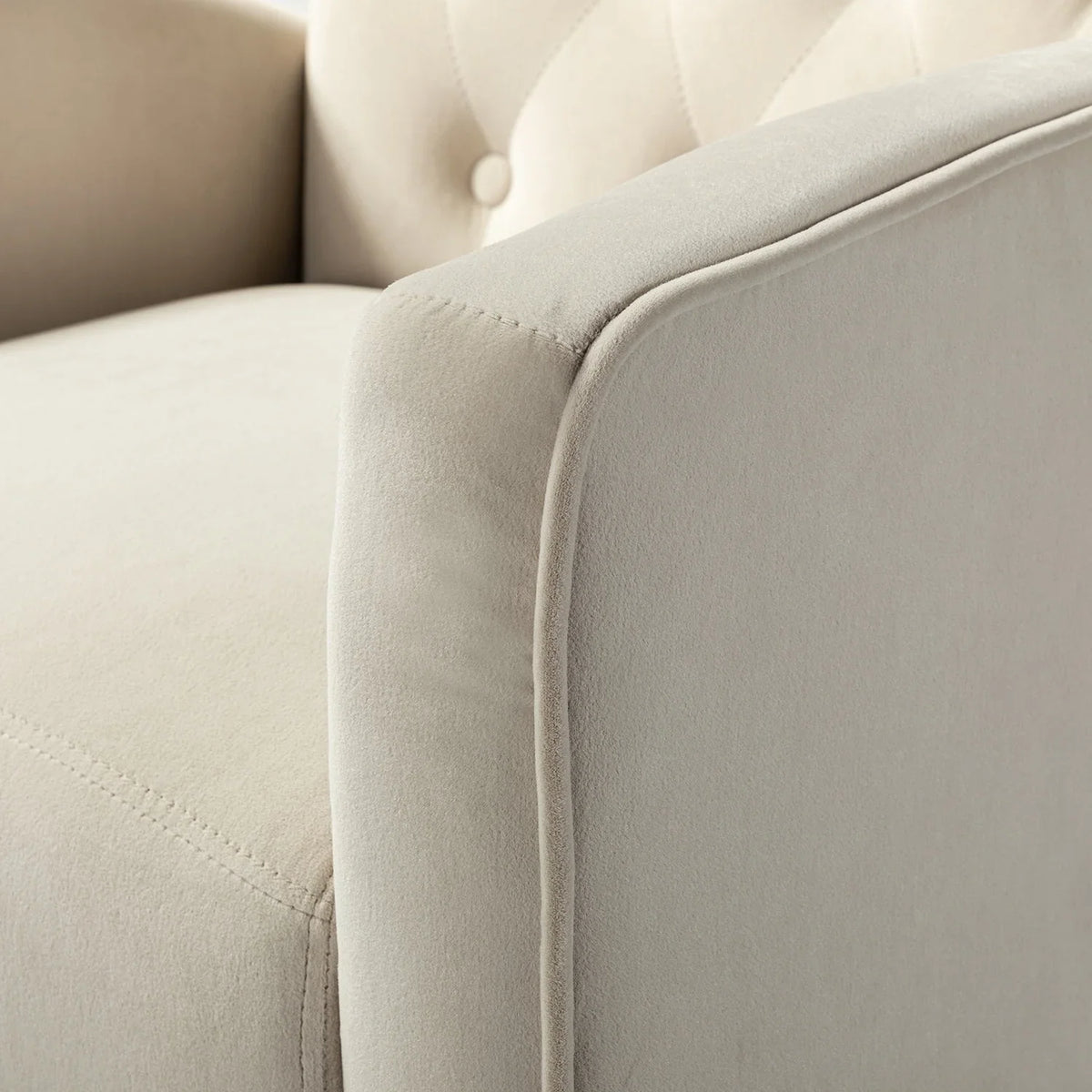 Modern Velvet Accent Chair Upholstered Sofa Armchair Button Tufted Metal Legs Adult Bedroom Home Living Room Grey