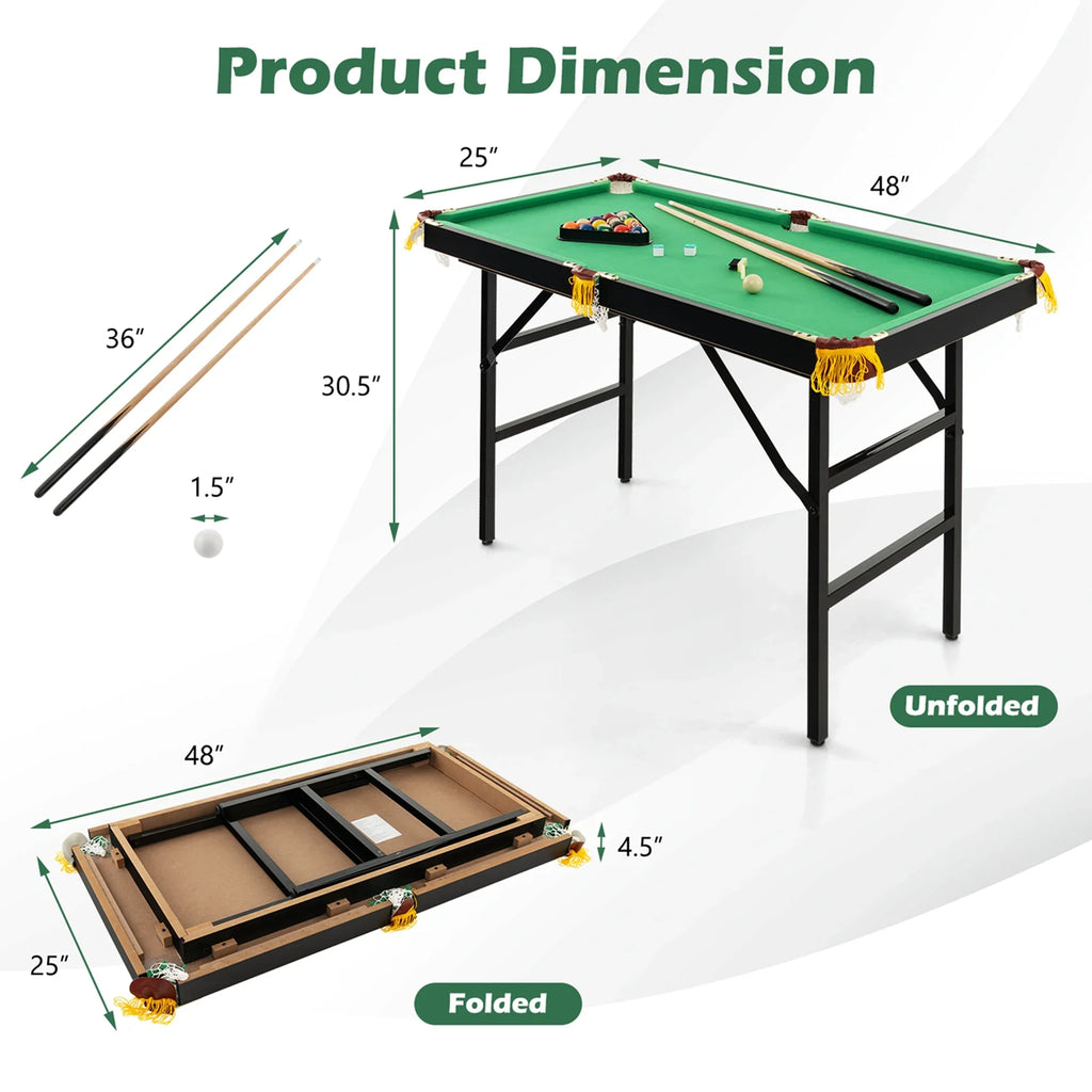 Costway 47" Folding Billiard Table Pool Game Table for Kids w/ Cues & Chalk & Brush
