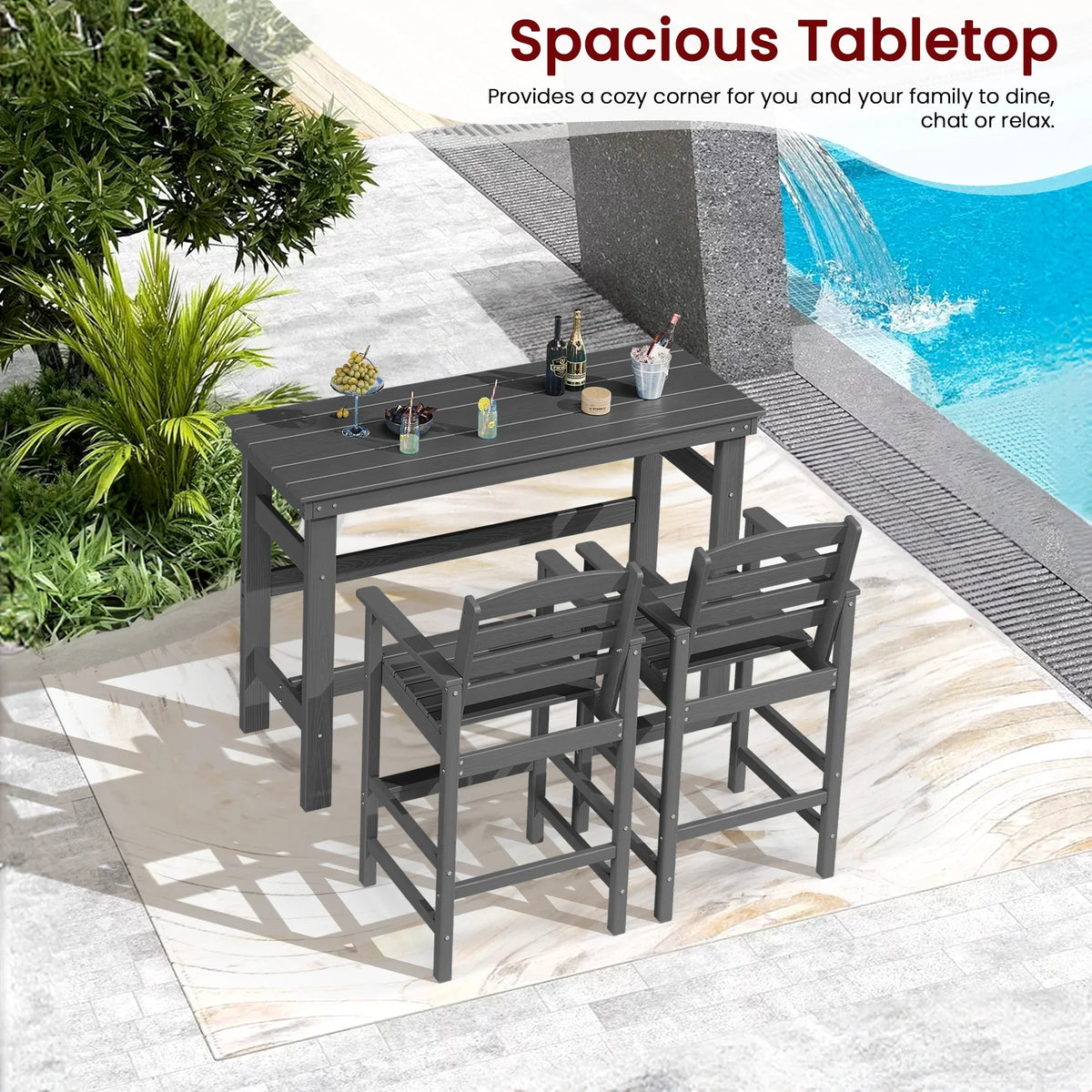 SERWALL 41" Outdoor Bar Table, HDPE All Weather Adirondack Outdoor Bar Height Table, Navy