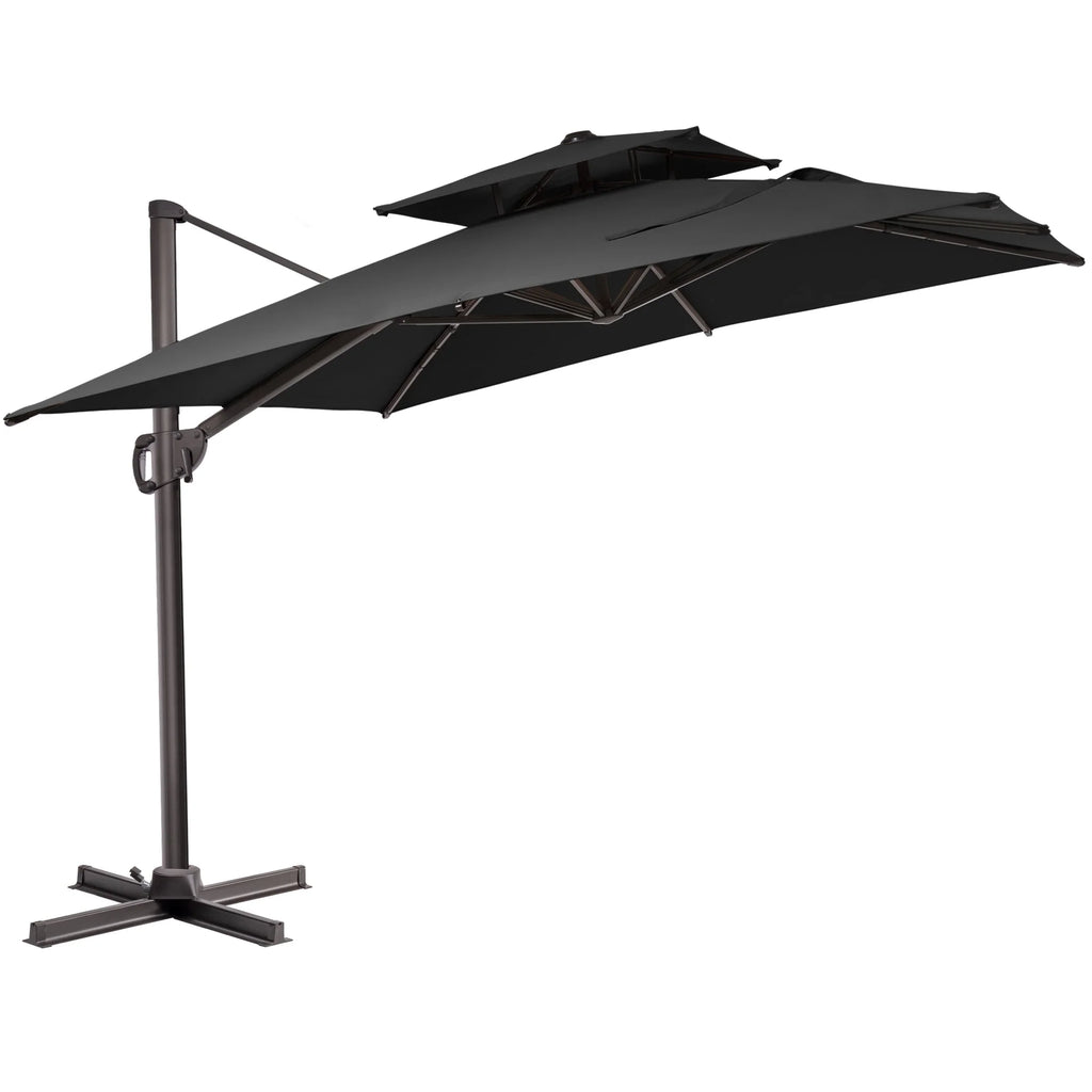 Pellebant Outdoor 9x11FT Patio Umbrella Cantilever Offset with No Base, Dual Top Navy Blue