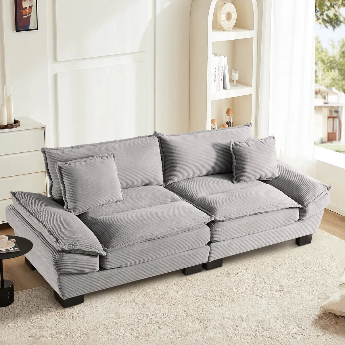 Dinosisco 84"L Deep Seat Sofa, Corduroy Upholstered Sleeper Couch for Living Room, Pink